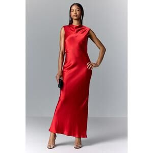 Shona Joy Red Satin Tatum Cowl Back Maxi Dress Size 0